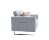 Victoria Light Gray Linen Fabric Loveseat Chair Living Room Set with Metal Legs, Side Pockets, and Pillows