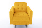 Victoria Yellow Linen Fabric Armchair with Metal Legs, Side Pockets, and Pillow