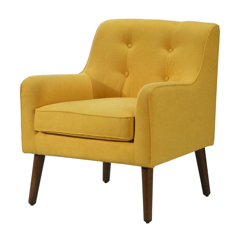 Ryder Mid Century Modern Yellow Woven Fabric Tufted Armchair
