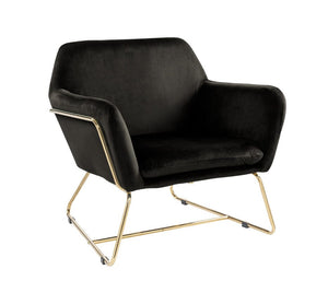 Keira Black Velvet Accent Chair with Metal Base