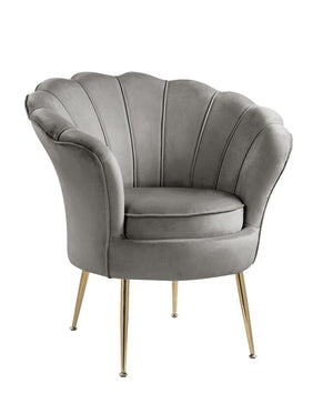 Angelina Gray Velvet Scalloped Back Barrel Accent Chair with Metal Legs