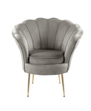 Angelina Gray Velvet Scalloped Back Barrel Accent Chair with Metal Legs