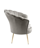 Angelina Gray Velvet Scalloped Back Barrel Accent Chair with Metal Legs