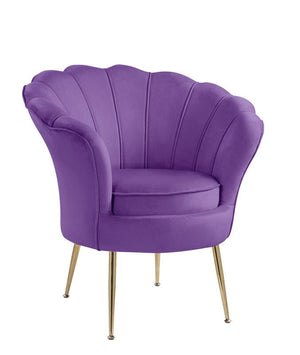 Angelina Purple Velvet Scalloped Back Barrel Accent Chair with Metal Legs