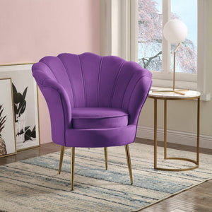 Angelina Purple Velvet Scalloped Back Barrel Accent Chair with Metal Legs