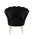 Angelina Black Velvet Scalloped Back Barrel Accent Chair with Metal Legs