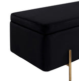 Emma Black Velvet Storage Bench with Metal Legs