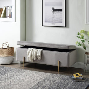 Emma Gray Velvet Storage Bench with Metal Legs