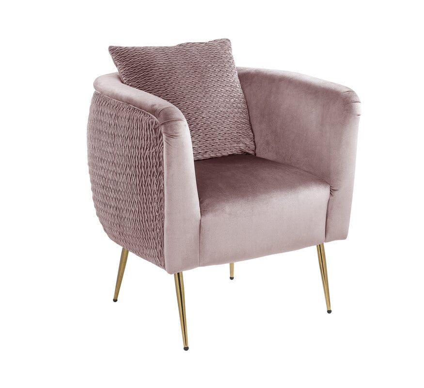 Natalie Blush Pink Velvet Barrel Accent Chair with Metal Legs