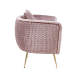 Natalie Blush Pink Velvet Barrel Accent Chair with Metal Legs