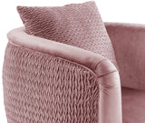 Natalie Blush Pink Velvet Barrel Accent Chair with Metal Legs