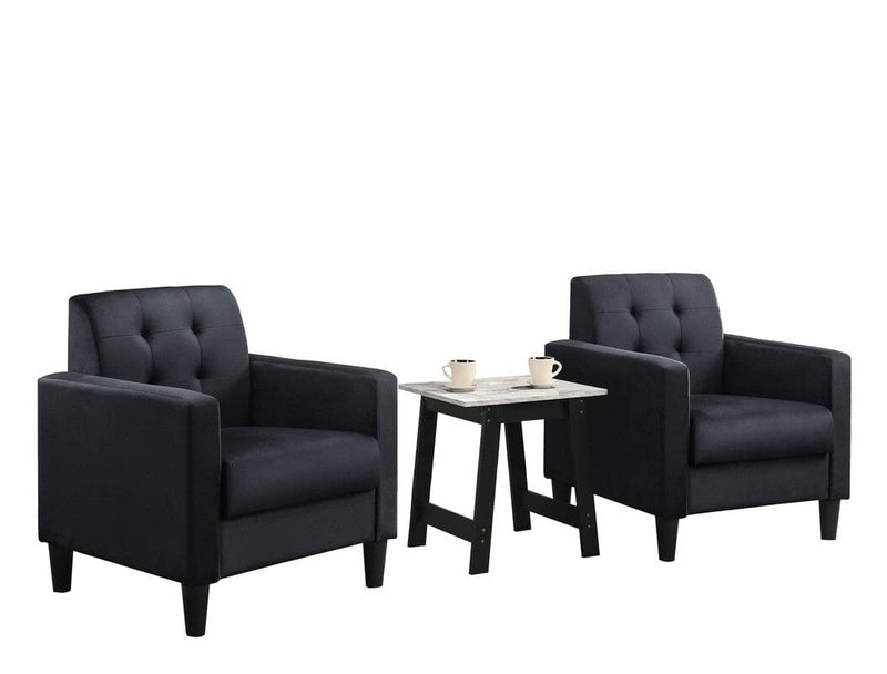 Hale Black Velvet Armchairs and End Table Living Room Set