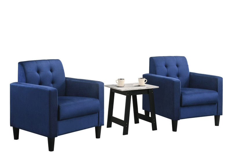 Hale Blue Velvet Armchairs and End Table Living Room Set