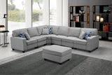 Casanova Light Gray Linen 7Pc Modular L-Shape Sectional Sofa with Ottoman