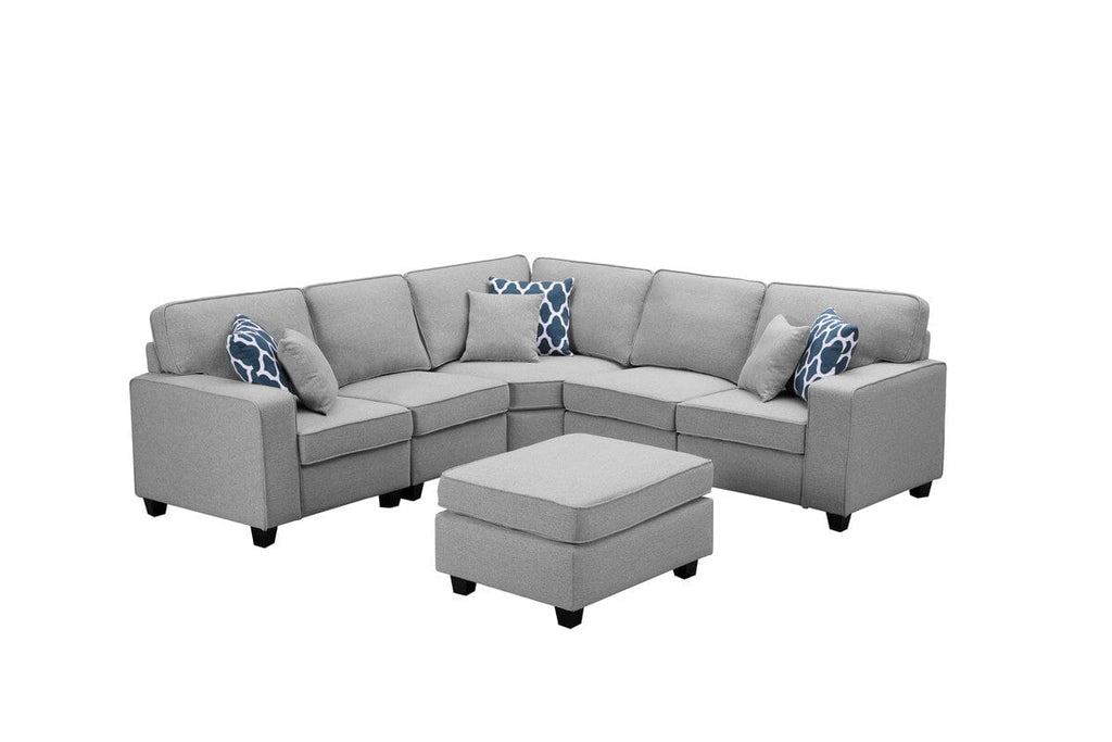 Sonoma Light Gray Linen 6Pc Modular L-Shape Sectional Sofa with Ottoman