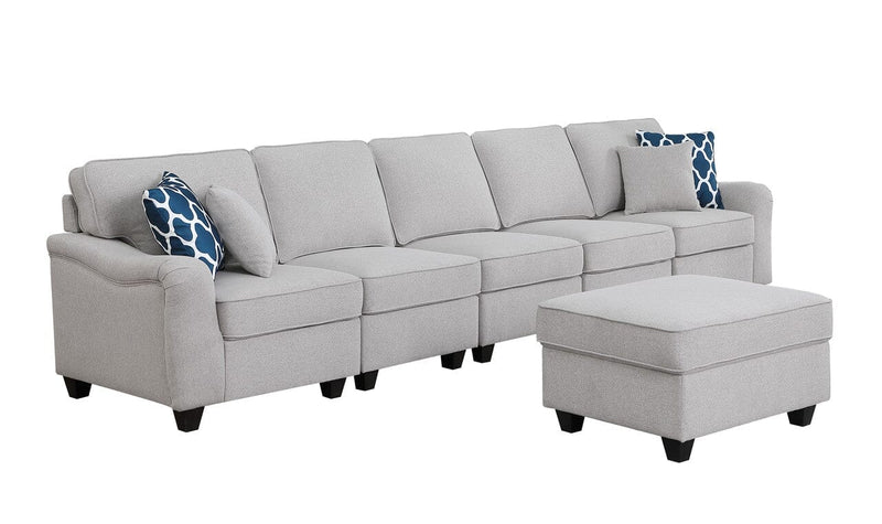 Leo Light Gray Linen 6 Seater Sofa and Ottoman