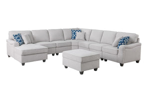 Leo Light Gray Linen 8Pc Modular L-Shape Sectional Sofa Chaise and Ottoman