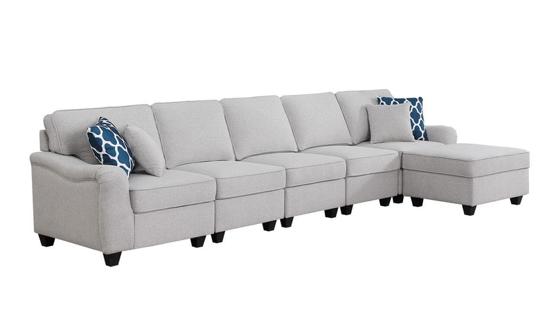Leo Light Gray Linen 6 Seater Sofa and Ottoman