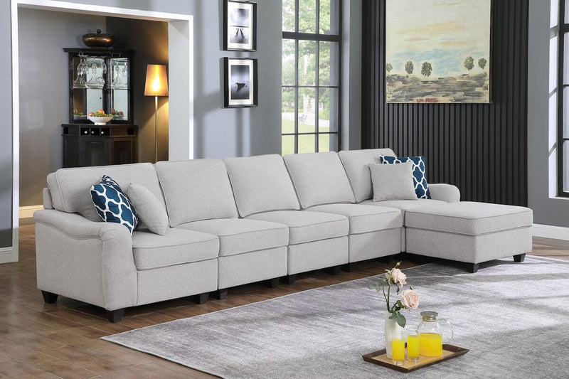 Leo Light Gray Linen 6 Seater Sofa and Ottoman