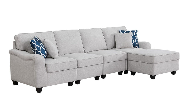 Leo Light Gray Linen 5 Seater Sofa and Ottoman