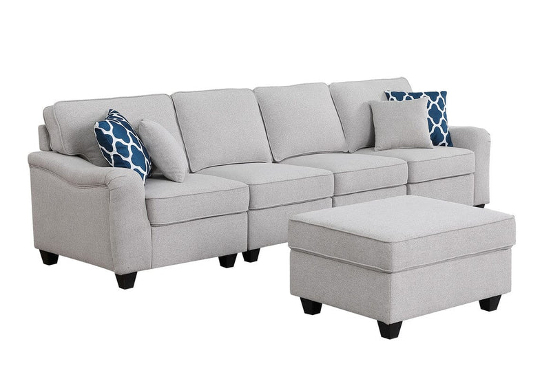 Leo Light Gray Linen 5 Seater Sofa and Ottoman