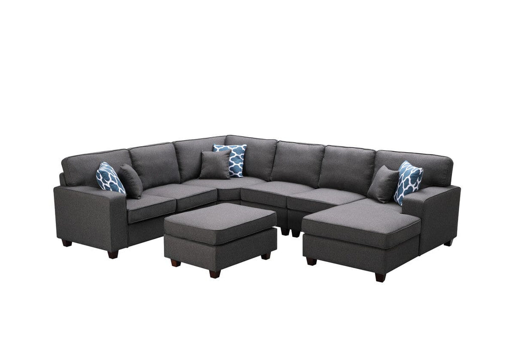 Willowleaf Dark Gray Linen 7Pc Modular Sectional Sofa Chaise and Ottoman