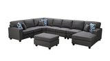 Irma Dark Gray Linen 8Pc Modular Sectional Sofa Chaise and Ottoman