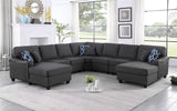 Leo Dark Gray Linen Double Chaise 7Pc Modular Sectional Sofa