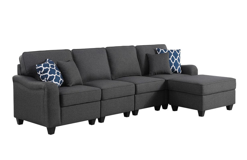 Leo Dark Gray Linen 5 Seater Sofa and Ottoman