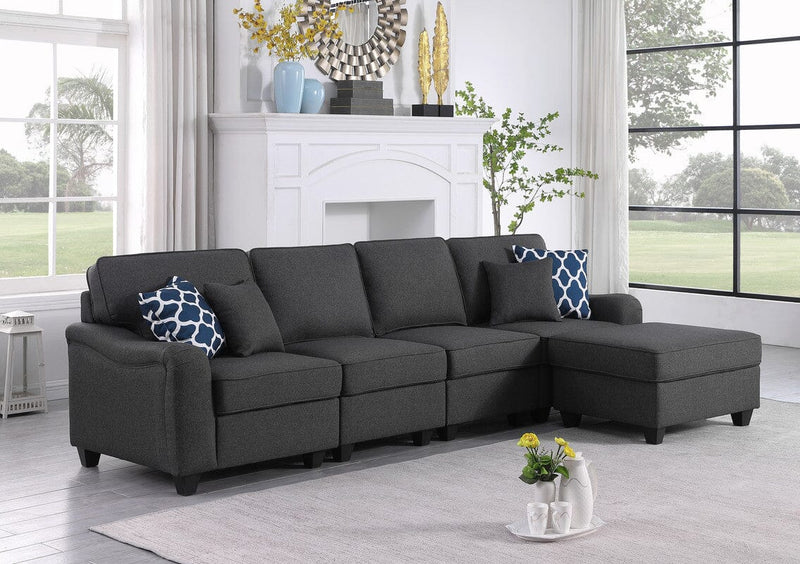 Leo Dark Gray Linen 5 Seater Sofa and Ottoman