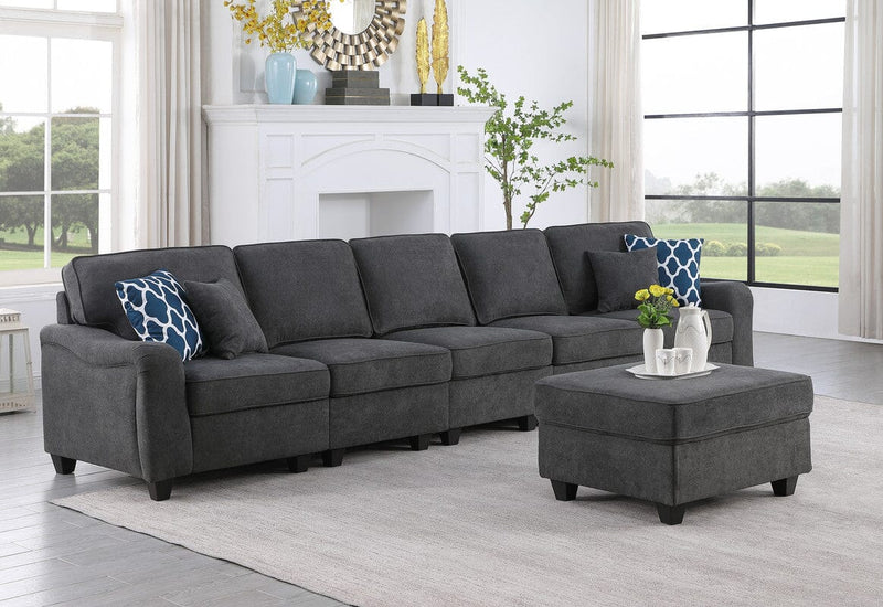 Leo Dark Gray Woven 6 Seater Sofa and Ottoman