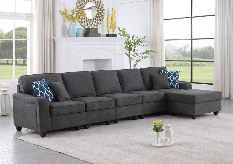 Leo Dark Gray Woven 6 Seater Sofa and Ottoman