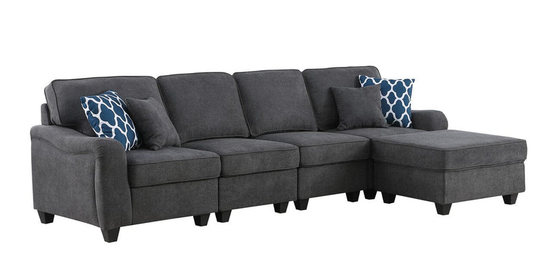 Leo Dark Gray Woven 5 Seater Sofa and Ottoman