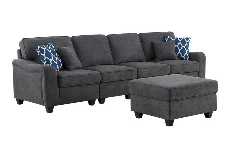 Leo Dark Gray Woven 5 Seater Sofa and Ottoman