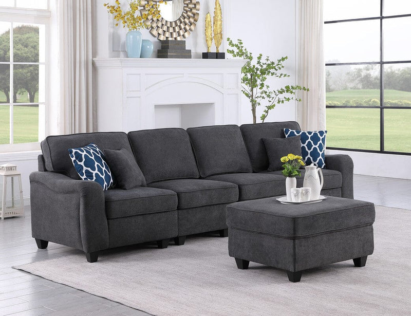 Leo Dark Gray Woven 5 Seater Sofa and Ottoman