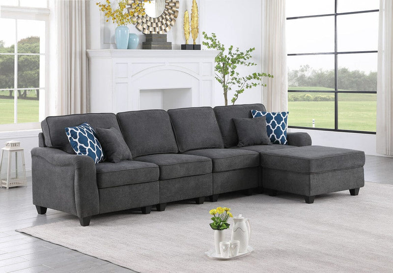 Leo Dark Gray Woven 5 Seater Sofa and Ottoman