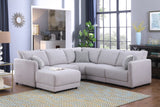 Penelope Light Gray Linen Fabric Reversible L-Shape Sectional Sofa with Ottoman and Pillows