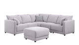 Penelope Light Gray Linen Fabric Reversible L-Shape Sectional Sofa with Ottoman and Pillows
