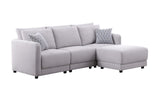 Penelope Light Gray Linen Fabric Sofa with Ottoman and Pillows