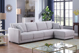 Penelope Light Gray Linen Fabric 4-Seater Sofa with Ottoman and Pillows