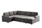 Selene Dark Gray Linen Fabric Sleeper Sectional Sofa with Storage Chaise