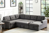 Selene Dark Gray Linen Fabric Sleeper Sectional Sofa with Storage Chaise
