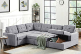 Selene Light Gray Linen Fabric Sleeper Sectional Sofa with Storage Chaise