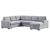 Selene Light Gray Linen Fabric Sleeper Sectional Sofa with Storage Chaise