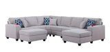 Cooper Light Gray Linen 7Pc Modular Sectional Sofa Chaise with Ottoman and Cupholder
