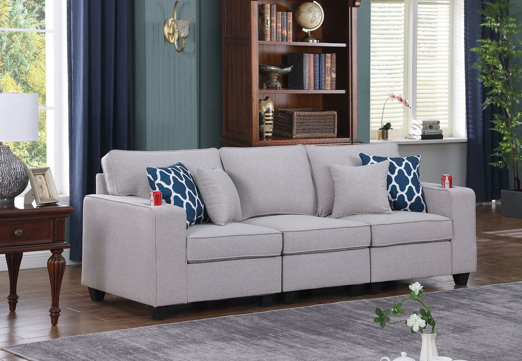 Cooper Light Gray Linen Sofa with Cupholder