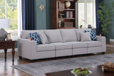 Cooper Light Gray Linen 4-Seater Sofa with Cupholder