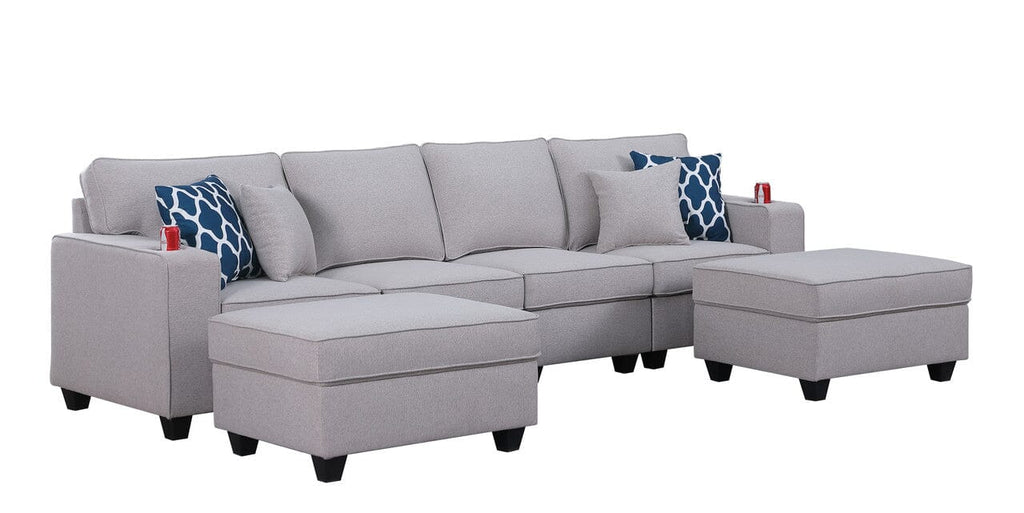 Cooper Light Gray Linen Sofa with Cupholder By Lilola Home