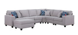 Cooper Light Gray Linen 7Pc Reversible L-Shape Sectional Sofa with Ottoman and Cupholder