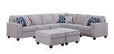 Cooper Light Gray Linen 8Pc Reversible L-Shape Sectional Sofa with Ottomans and Cupholder
